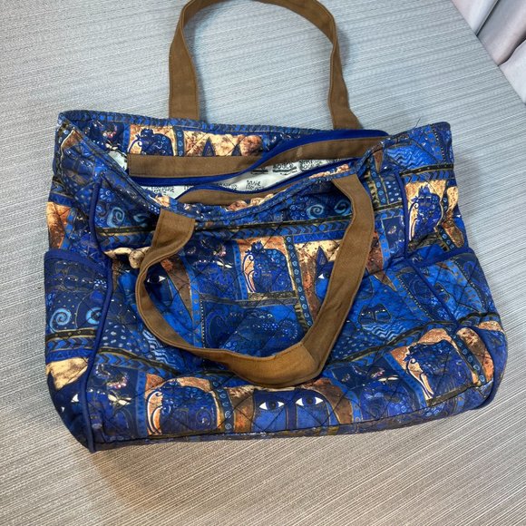 Laurel Burch Indigo Cats Patchwork Zippered Top Medium Tote - Picture 9 of 12